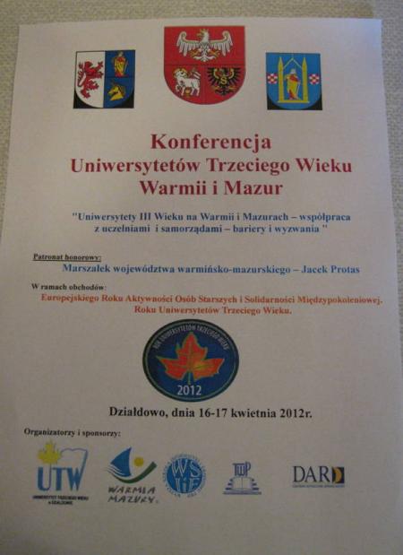 16,17 kwietnia 2012 Konferencja UTW Warmii i Mazur